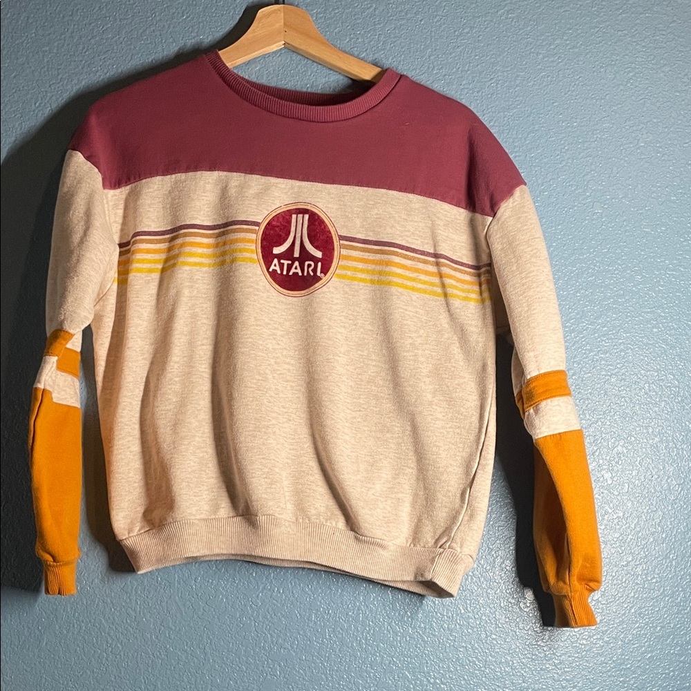 Men's Retro Atari  Colorblock Sweater - Cream and Orange